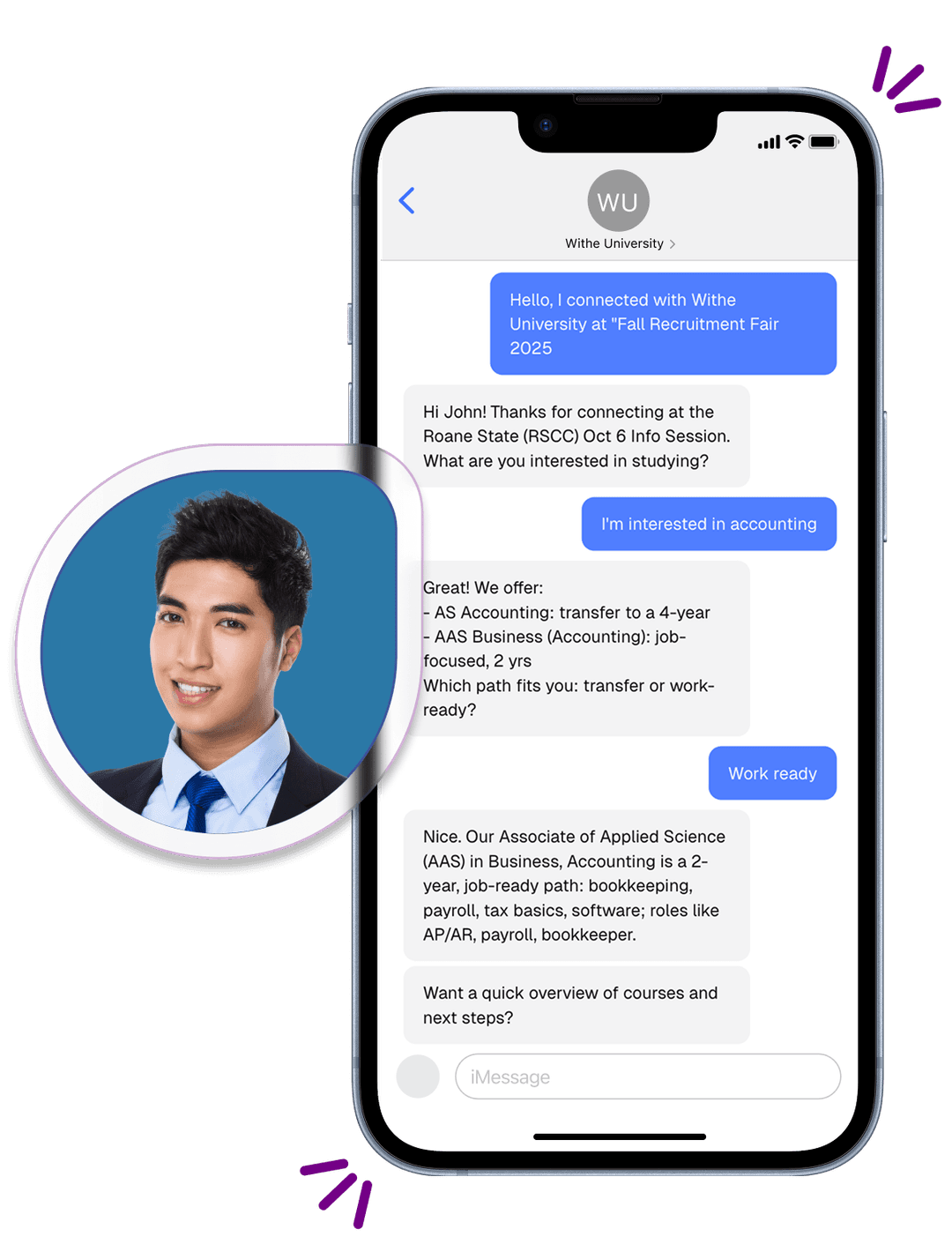 Screenshot of student experience on Withe Enroll EQ Prospective Student Data Capture and Engagement Platform