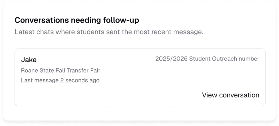 Screenshot of follow up notifications from Withe Enroll EQ Prospective Student Data Capture and Engagement Platform